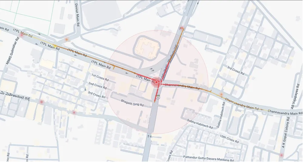 Location map of Whitefield Main Rd × Channasandra Main Rd, Kadugodi / Hopefarm